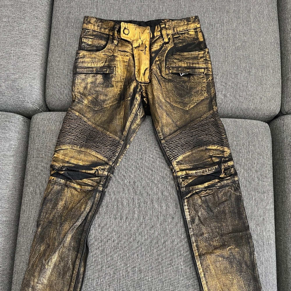 Balmain Gold Biker Jeans